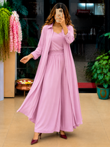 Baby Pink Women's 3-Piece Co-Ord Set with Long Shrug