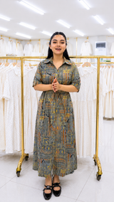 Grey Printed Rayon Maxi Dress