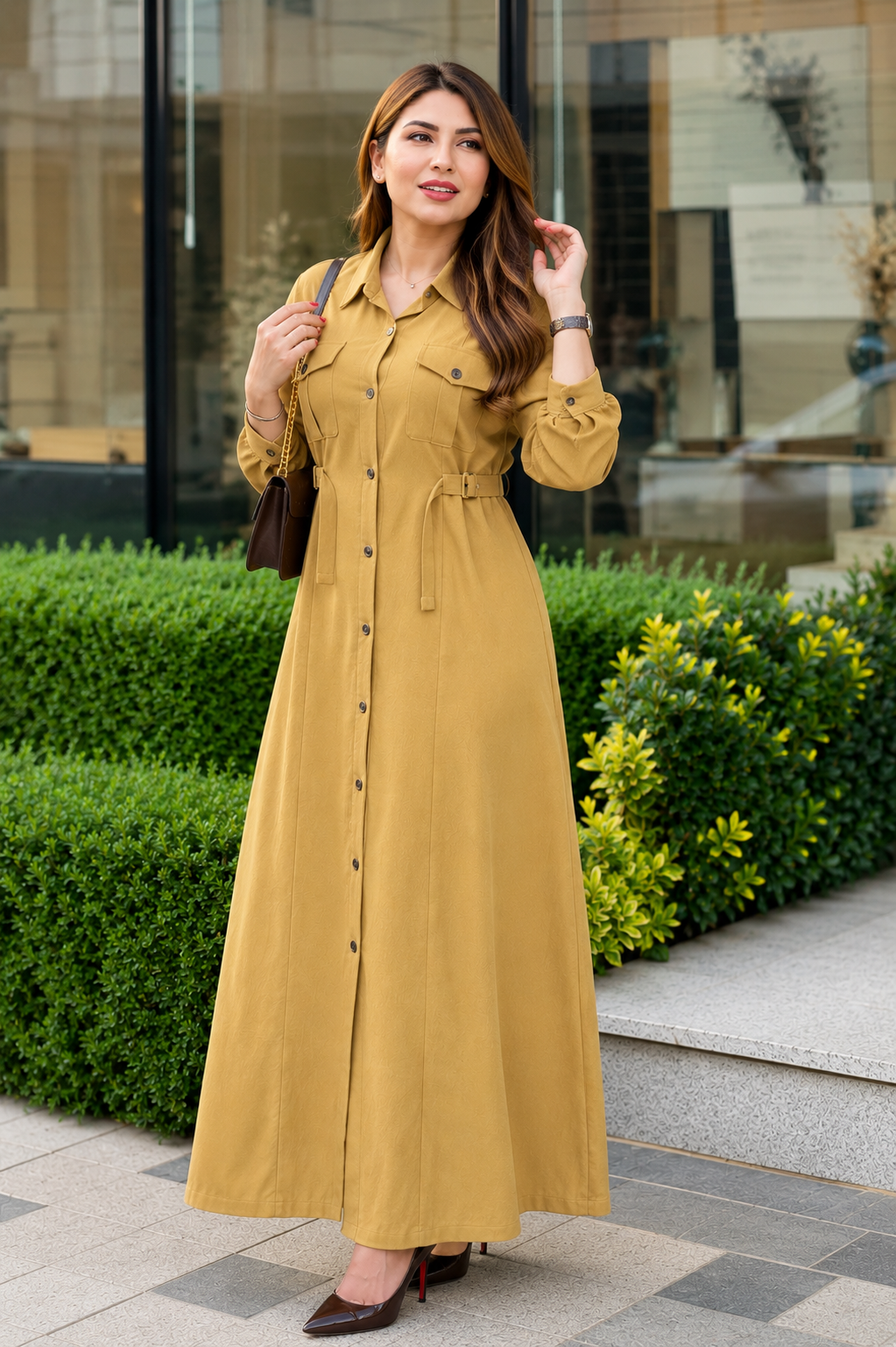 Women's Maxi Style Dress with Waist Belt | Casual & Office Wear