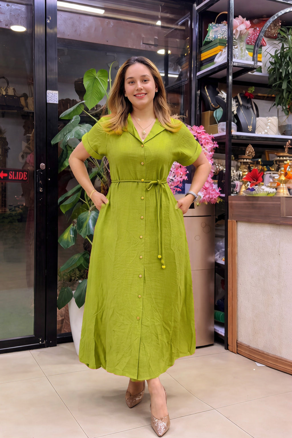 Green Designer Rayon Dress