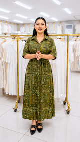 Green Printed Rayon Maxi Dress