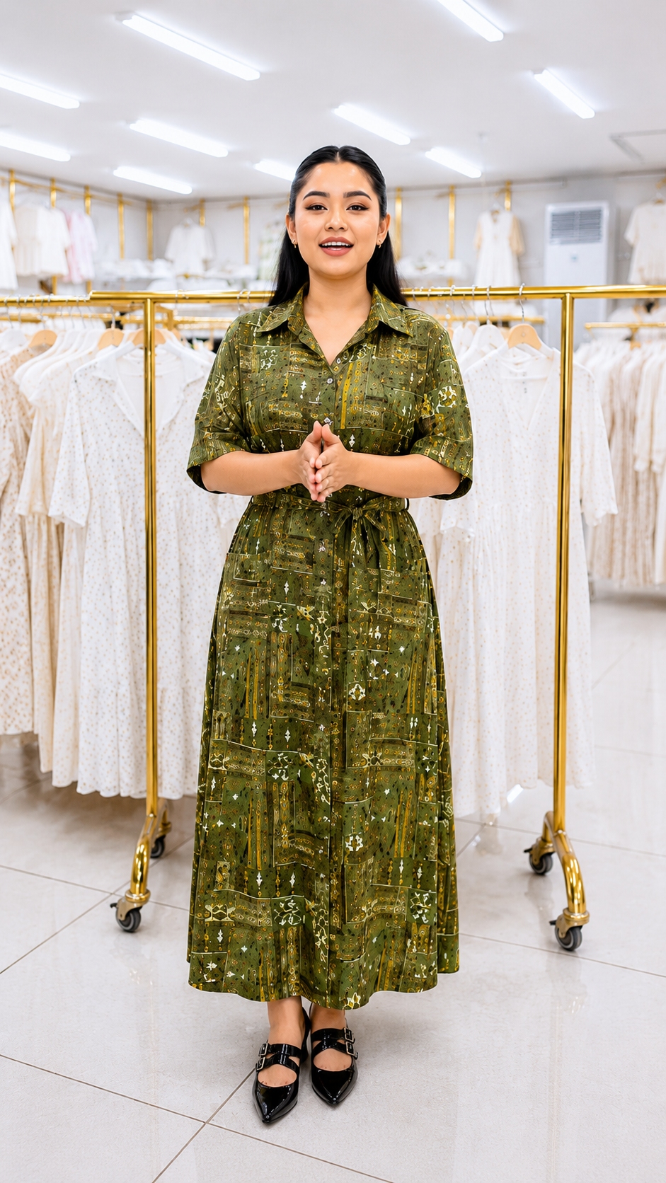 Green Printed Rayon Maxi Dress