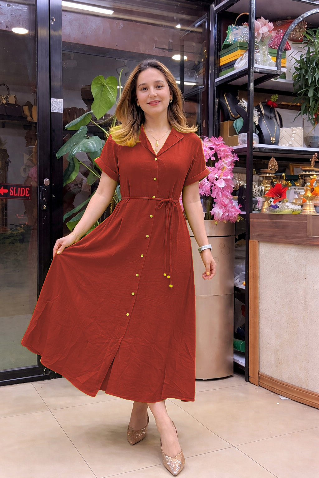 Brown Designer Rayon Dress
