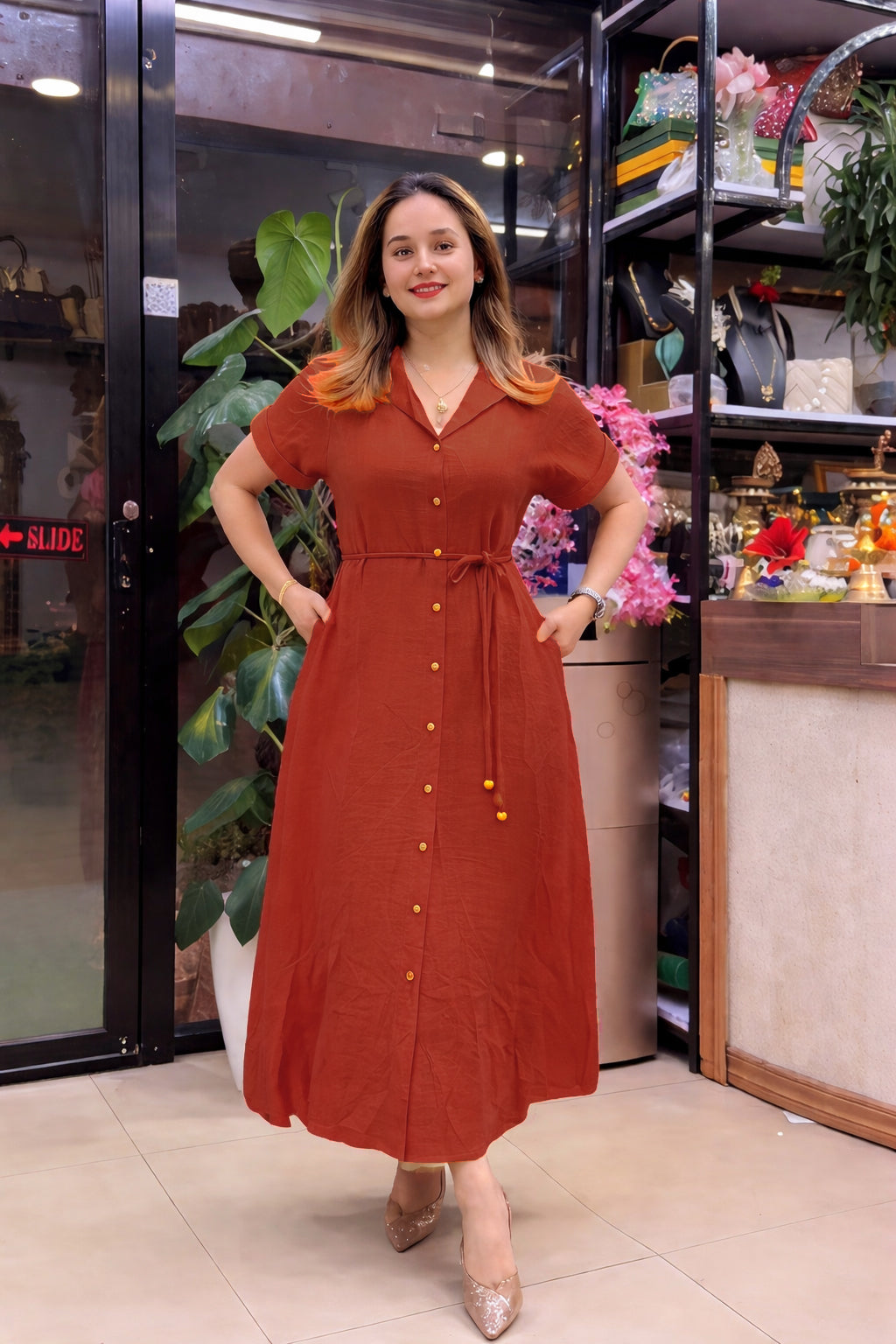 Brown Designer Rayon Dress
