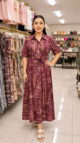 Wine Printed Rayon Maxi Dress