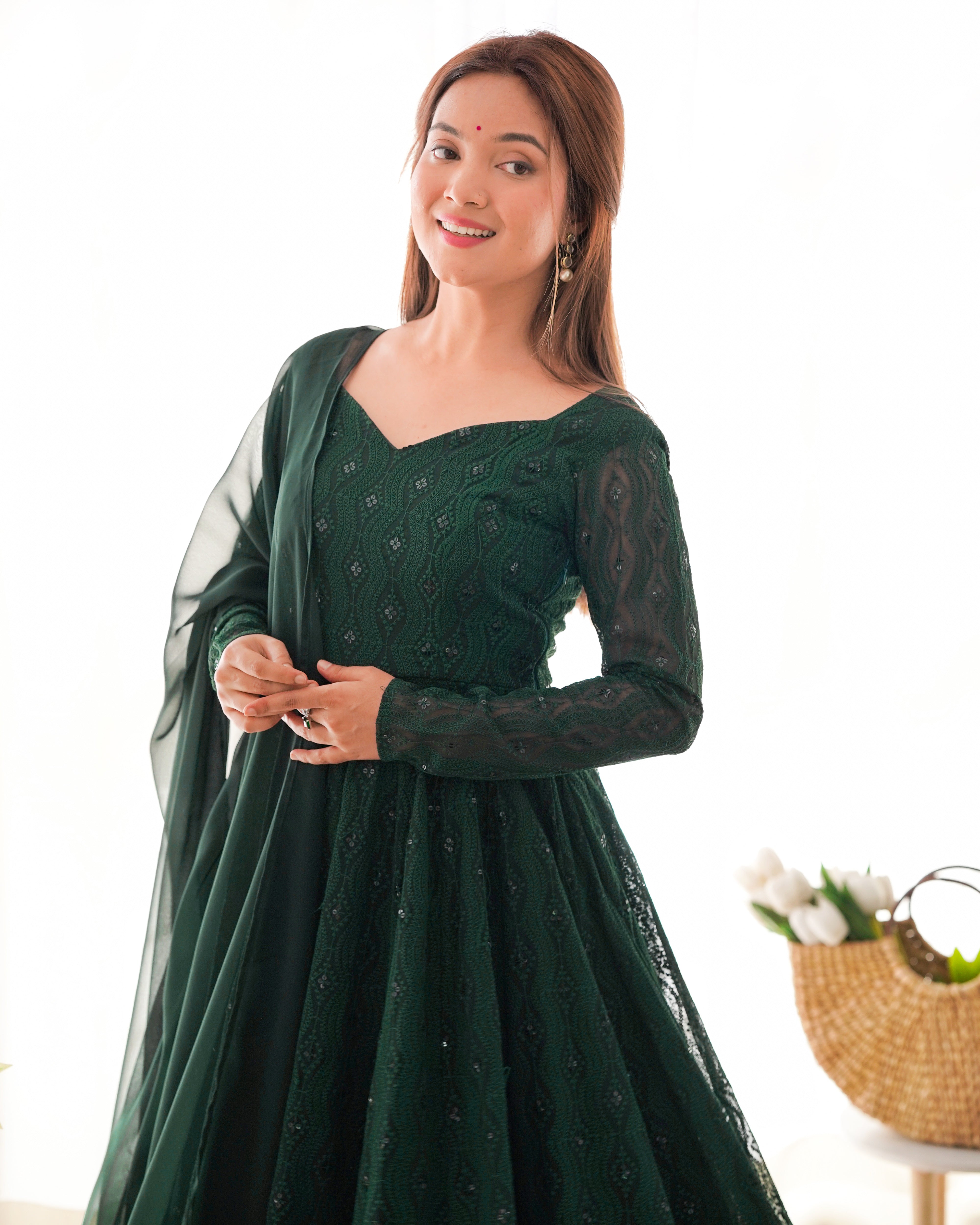 Premium Green Elegant Fox Georgette Anarkali Set