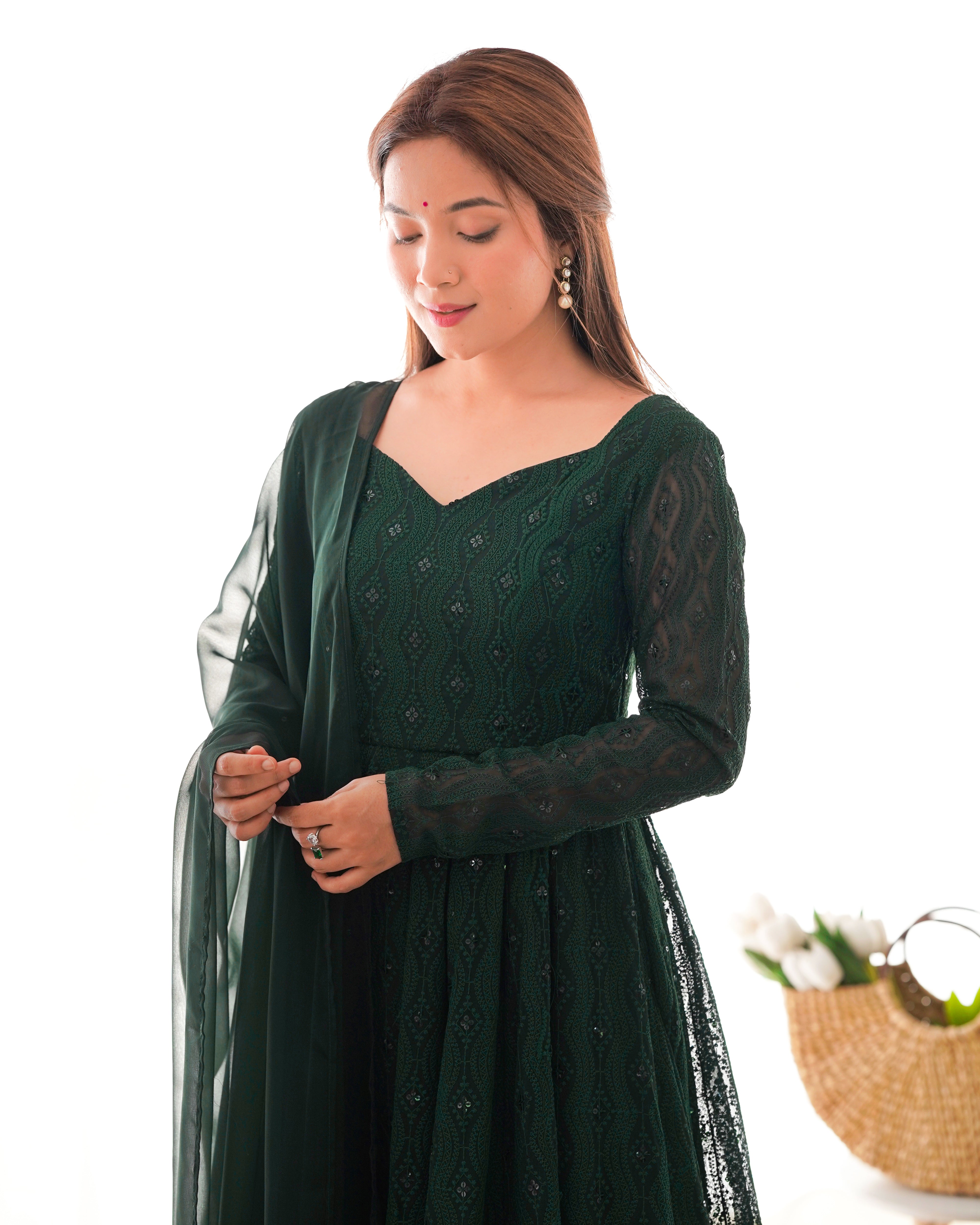 Premium Green Elegant Fox Georgette Anarkali Set