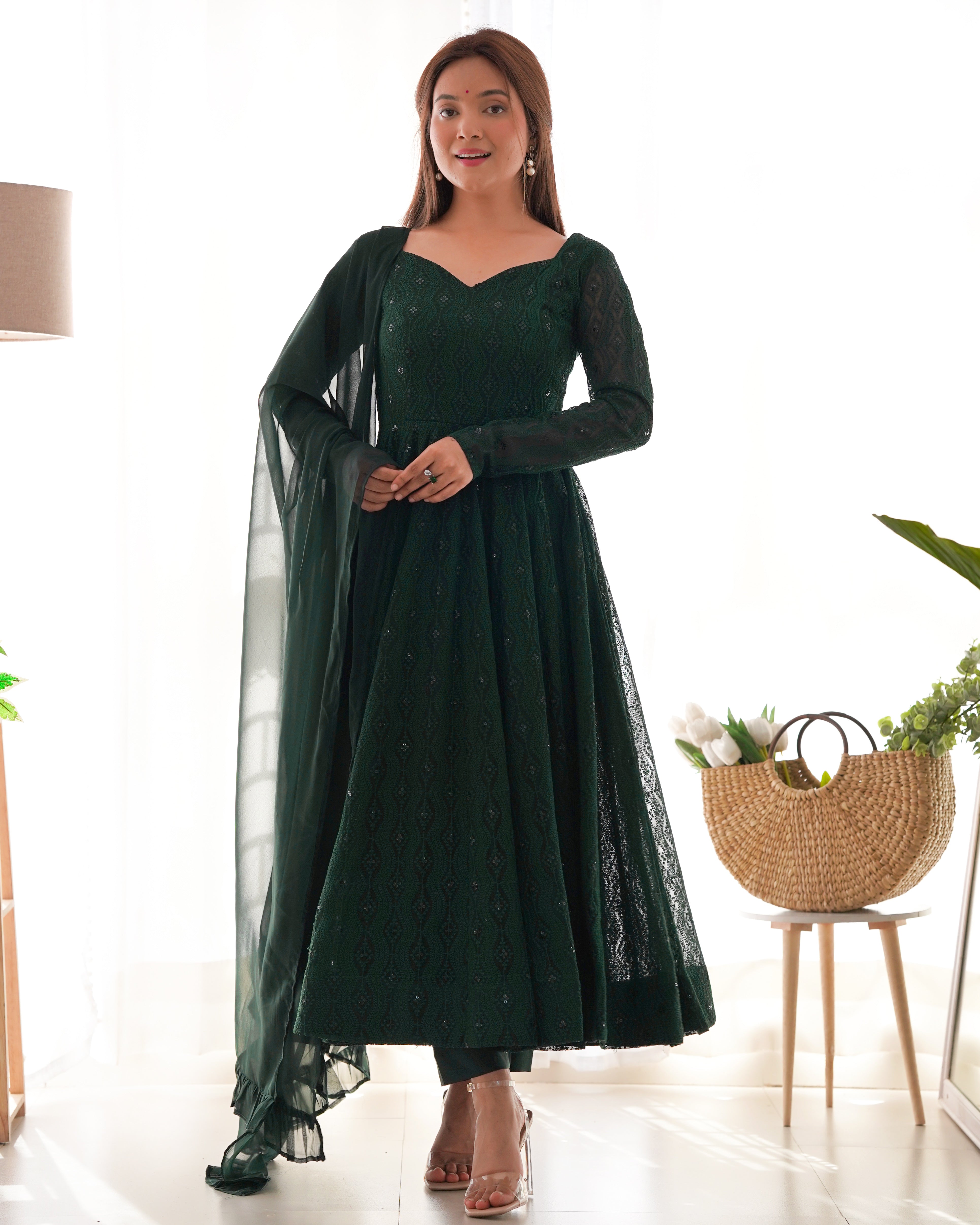 Premium Green Elegant Fox Georgette Anarkali Set