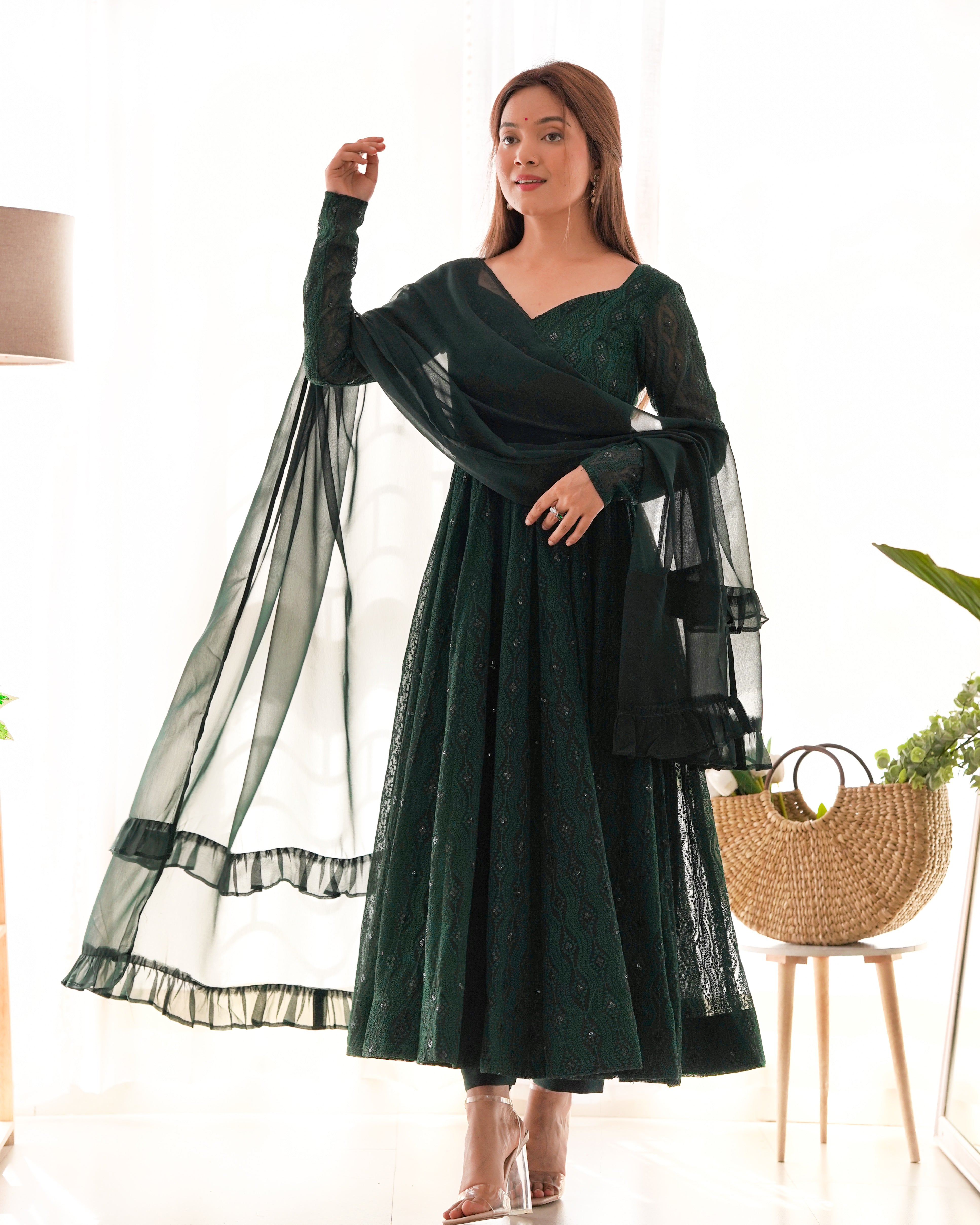 Premium Green Elegant Fox Georgette Anarkali Set