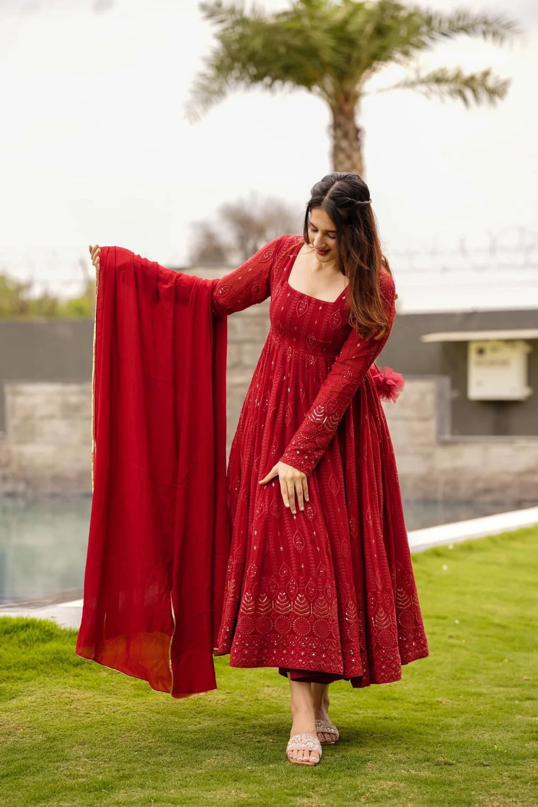 Maroon Embroidered Georgette Suit Set – Festive & Wedding Wear