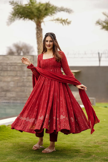 Maroon Embroidered Georgette Suit Set – Festive & Wedding Wear