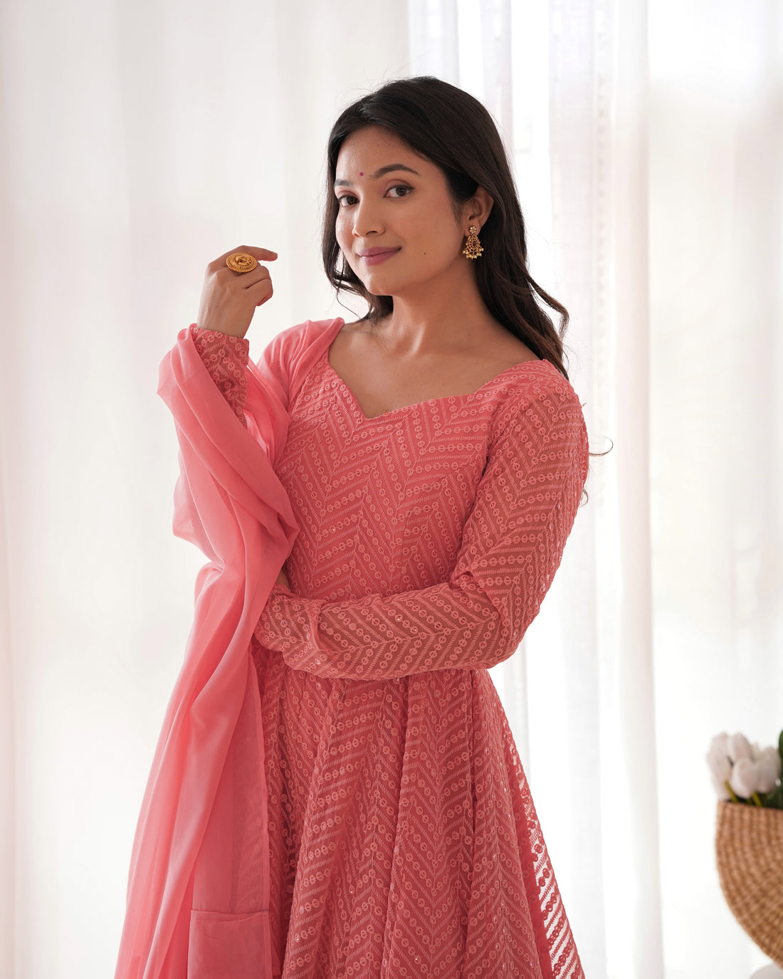 New Partywear Designer Premium Fox Georgette with Lucknowi Sequence Work Anarkali Set