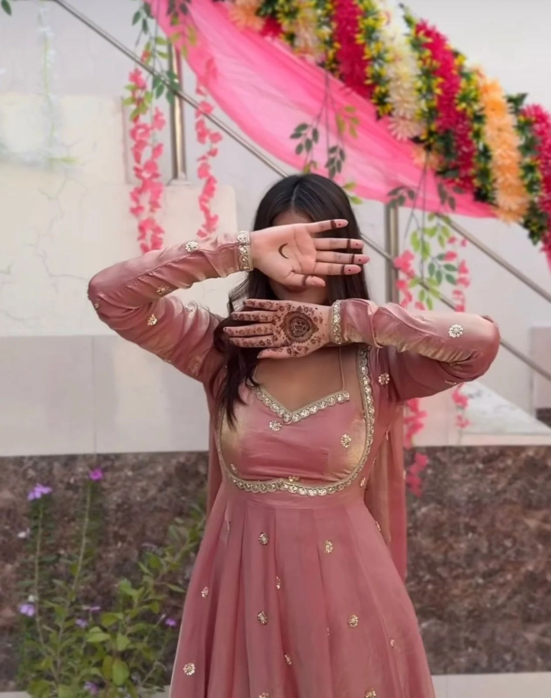 Sandhya Fendy Silk Blush Pink Anarkali Premium Suit Set