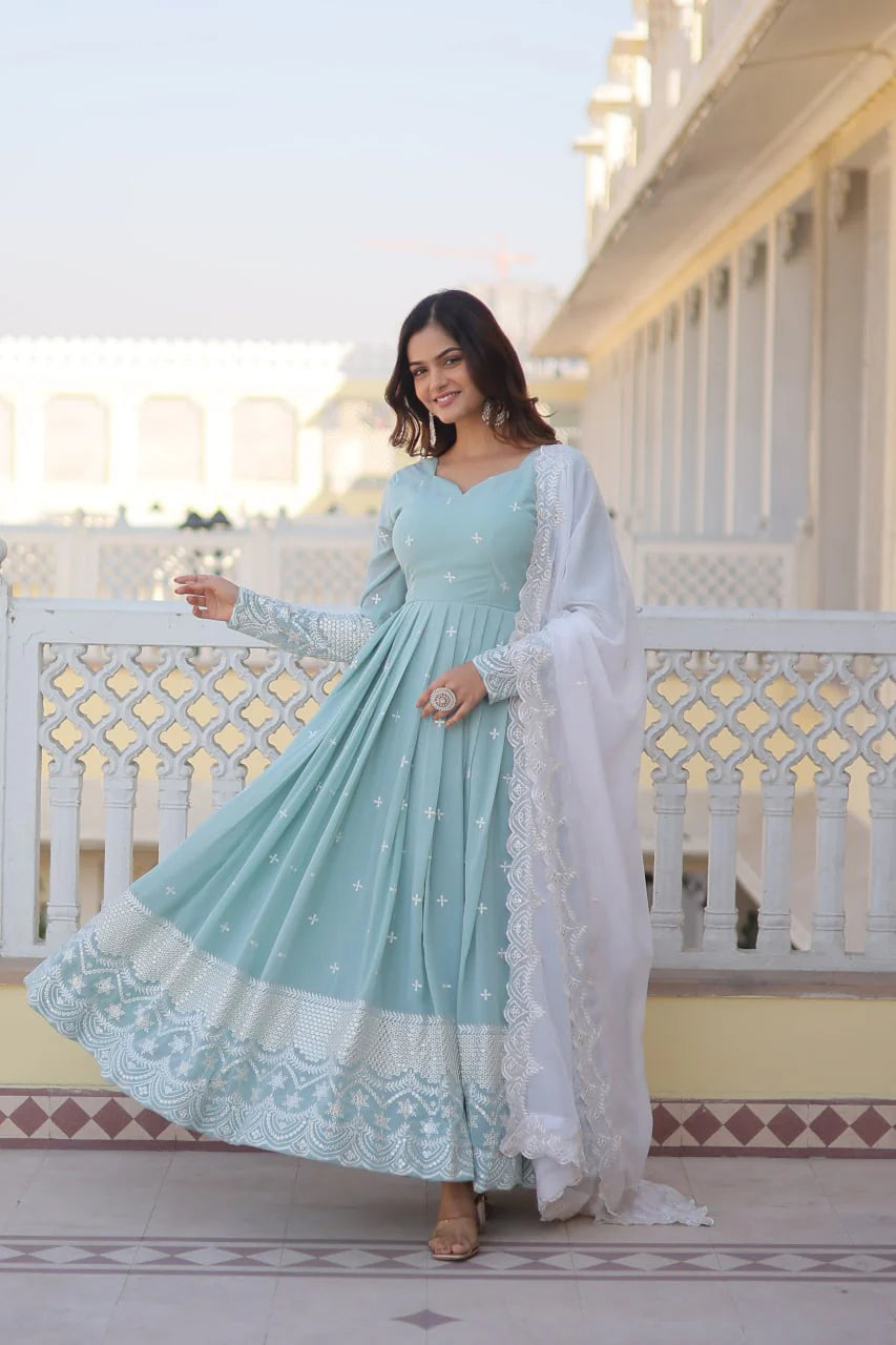 Premium Quality Sky Anarkali Suit Set