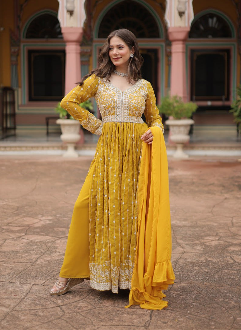 Designer Faux Georgette Sequins Kurti Plazzo Set