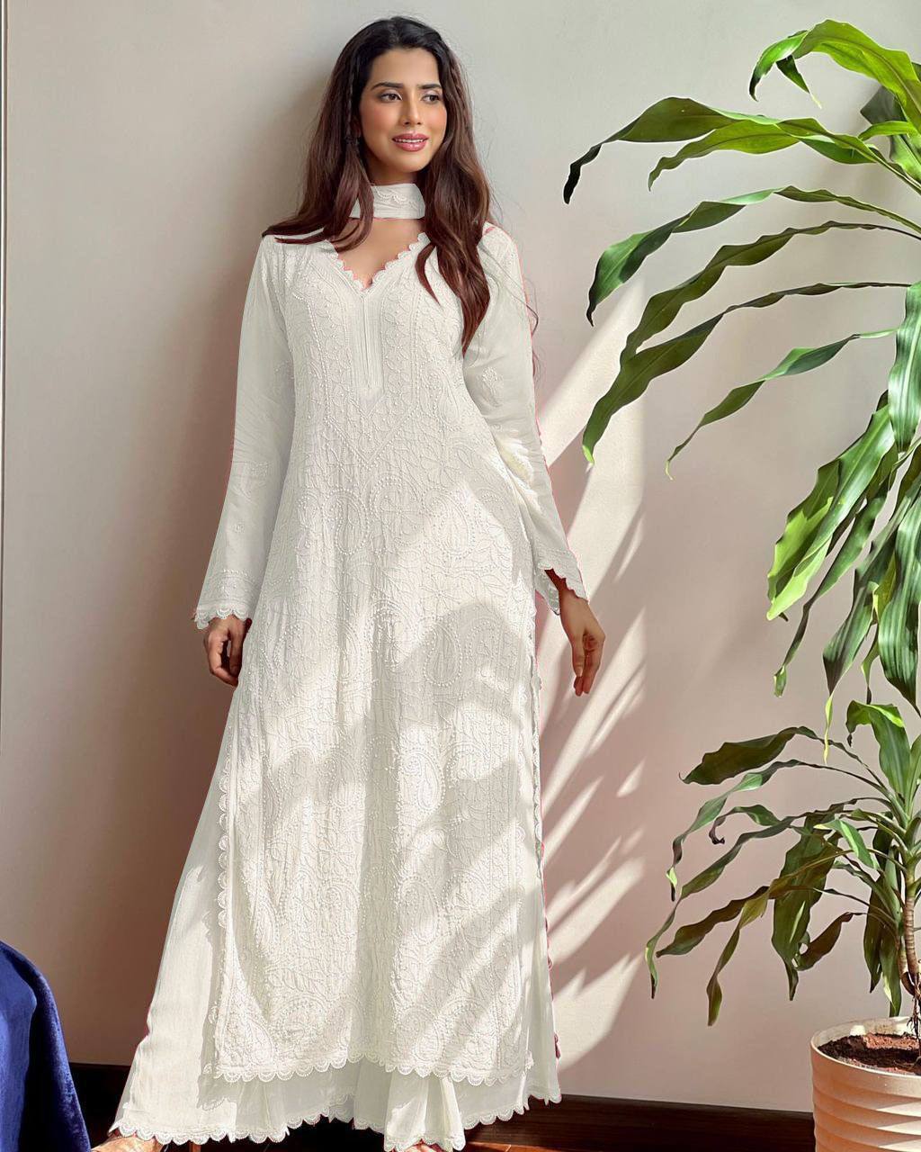 White kurta With Dupatta Set