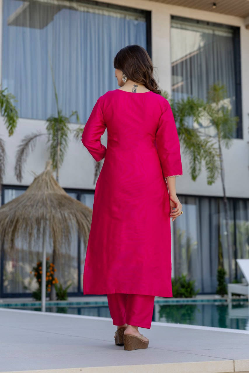 Pink Kurti Pant With Dupatta Set