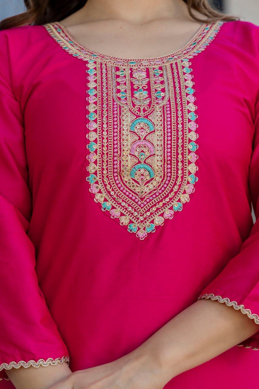Pink Kurti Pant With Dupatta Set