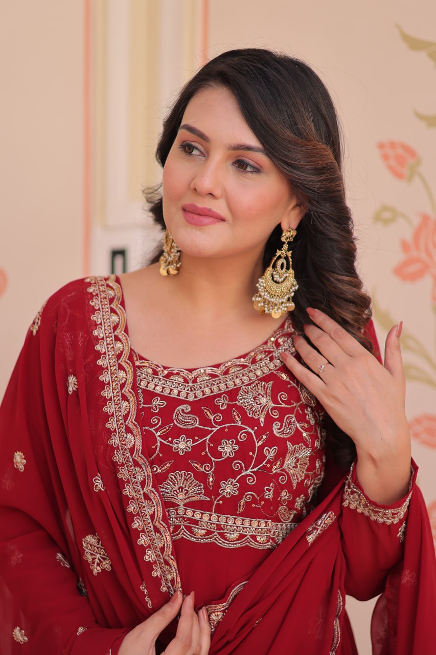 Designer Premium Faux Blooming Beads Embroidered Anarkali Set