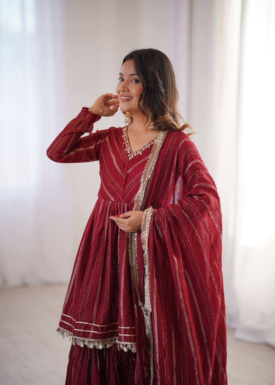 Maroon Mal Chanderi Sharara Set