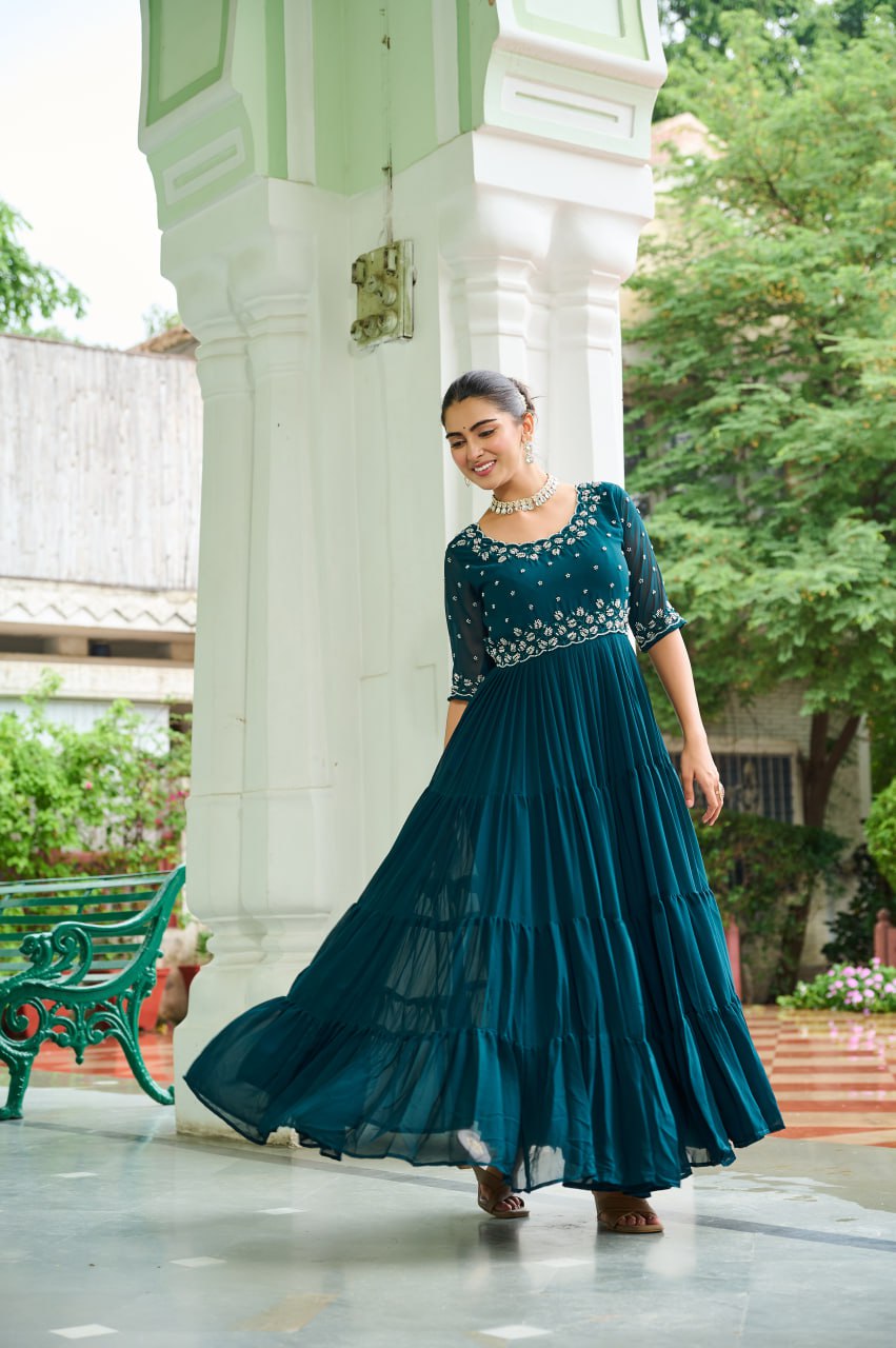 Designer Faux Blooming Beads Embroidered Anarkali Gown