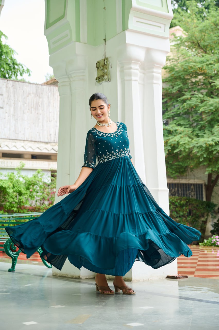 Designer Faux Blooming Beads Embroidered Anarkali Gown