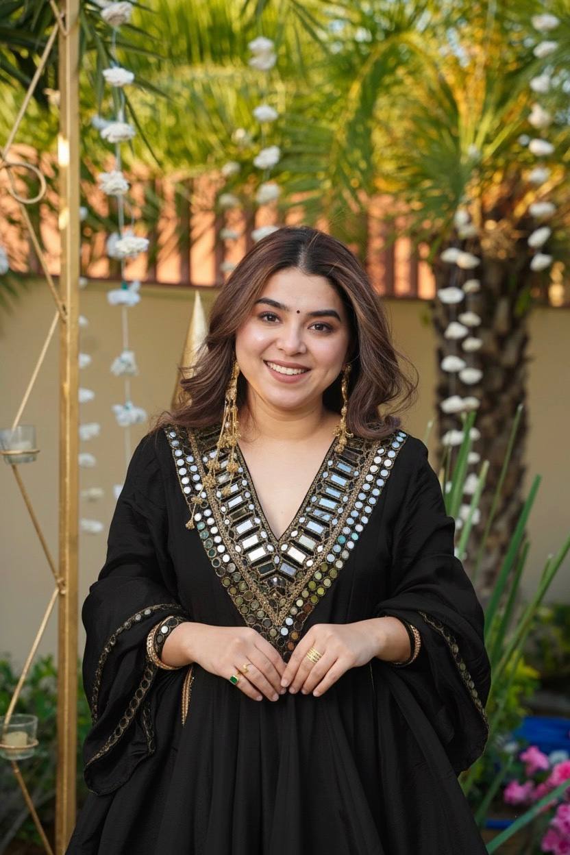 Black Cosmos Gold Jari Silk Sharara Set – Designer Collection