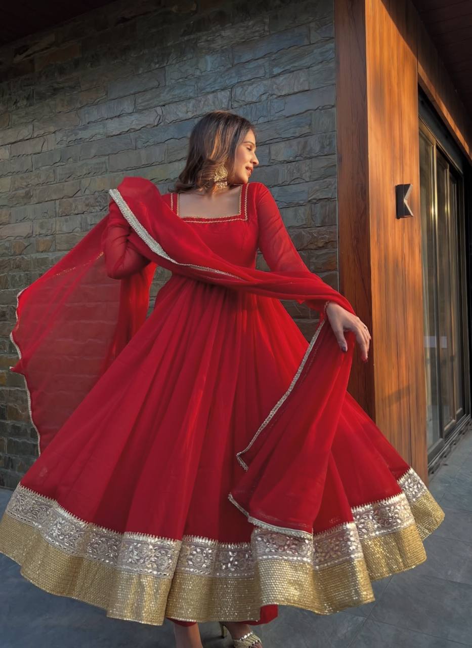 Red Premium Designer Anarkali Suit Set