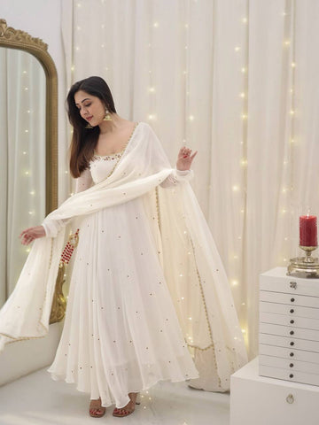 White Anarkali Set With Dupatta