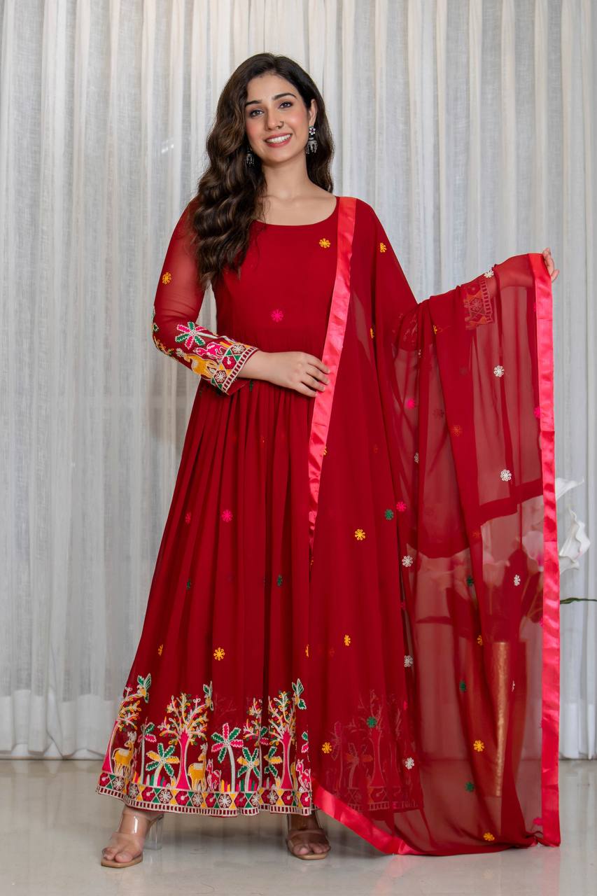 Premium Red Designer Anarkali Suit Set