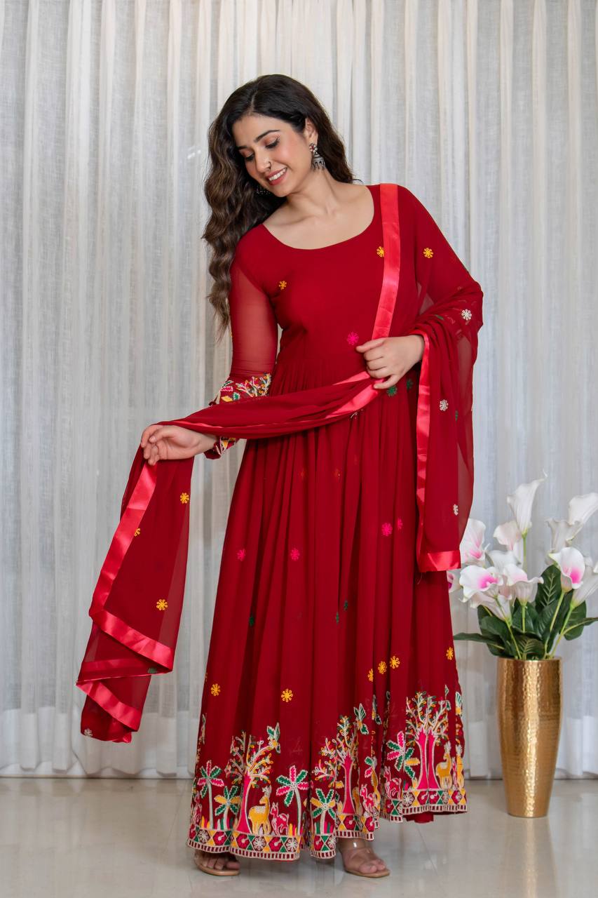 Premium Red Designer Anarkali Suit Set