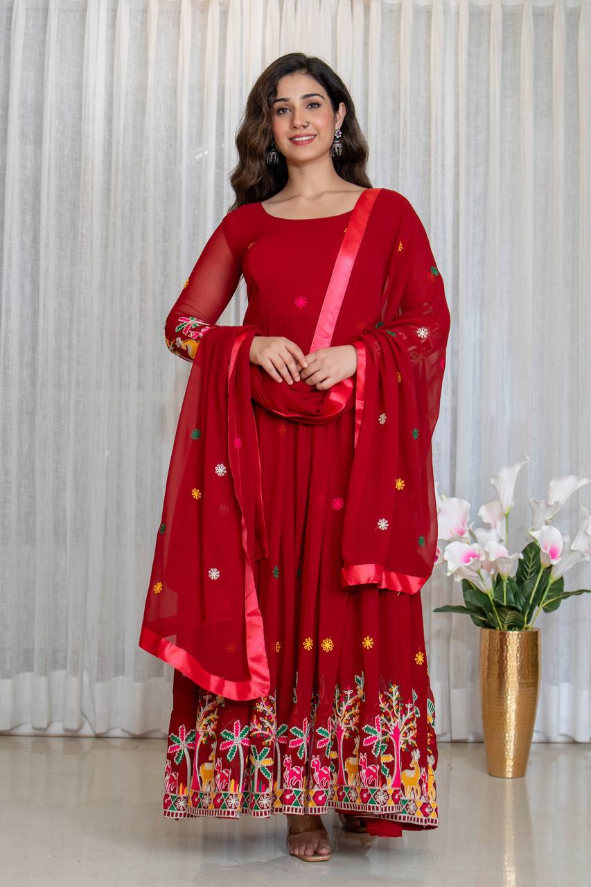 Premium Red Designer Anarkali Suit Set