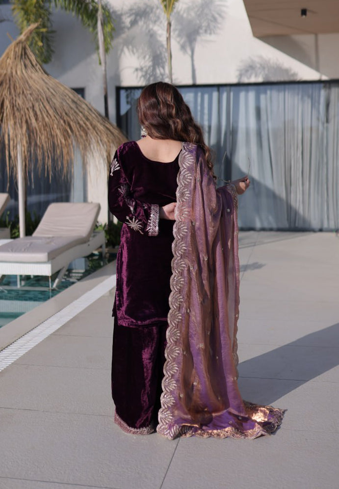 Elegant Ice Velvet Palazzo Set with Rich Zari Embroidery Kurta Set