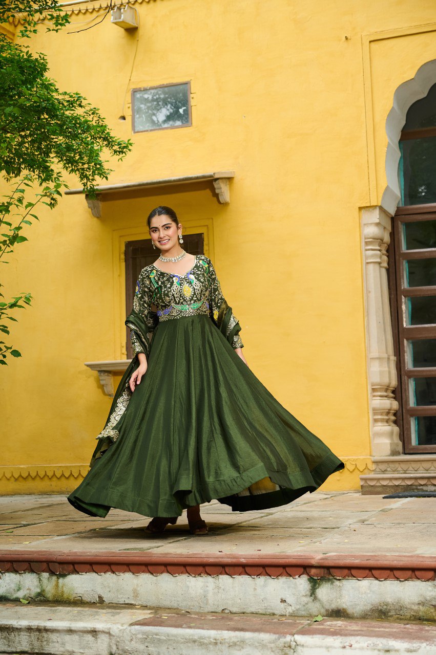 New Designer Premium Vichitra Silk Anarkali Set