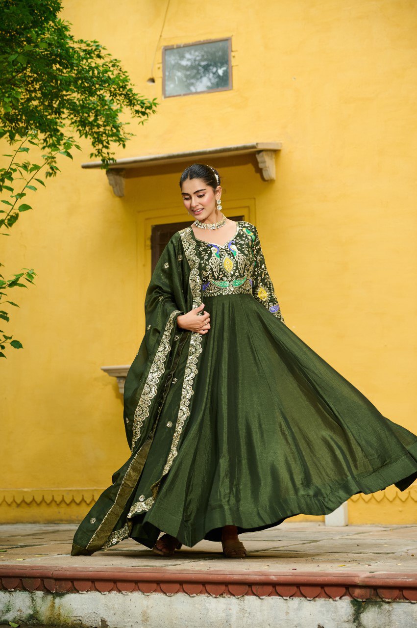 New Designer Premium Vichitra Silk Anarkali Set