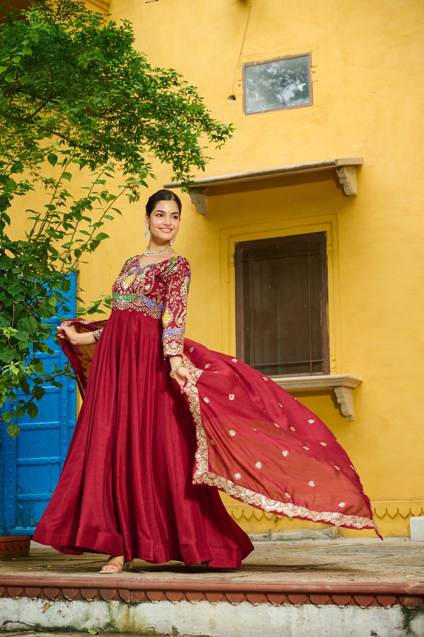 New Designer Premium Vichitra Silk Anarkali Set