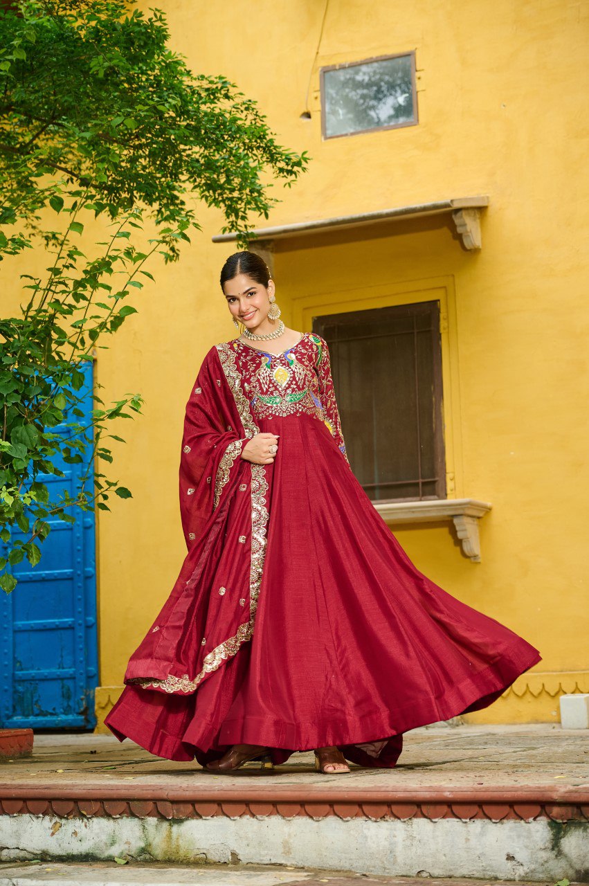 New Designer Premium Vichitra Silk Anarkali Set