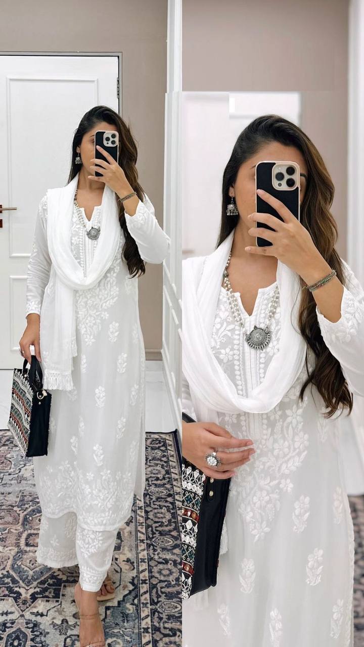 White Chikankari Kurta Set