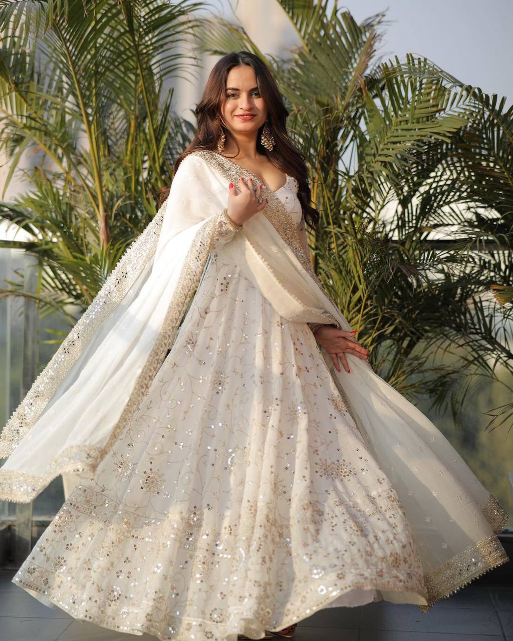 Premium White Designer Heavy Faux Georgette Anarkali Gown