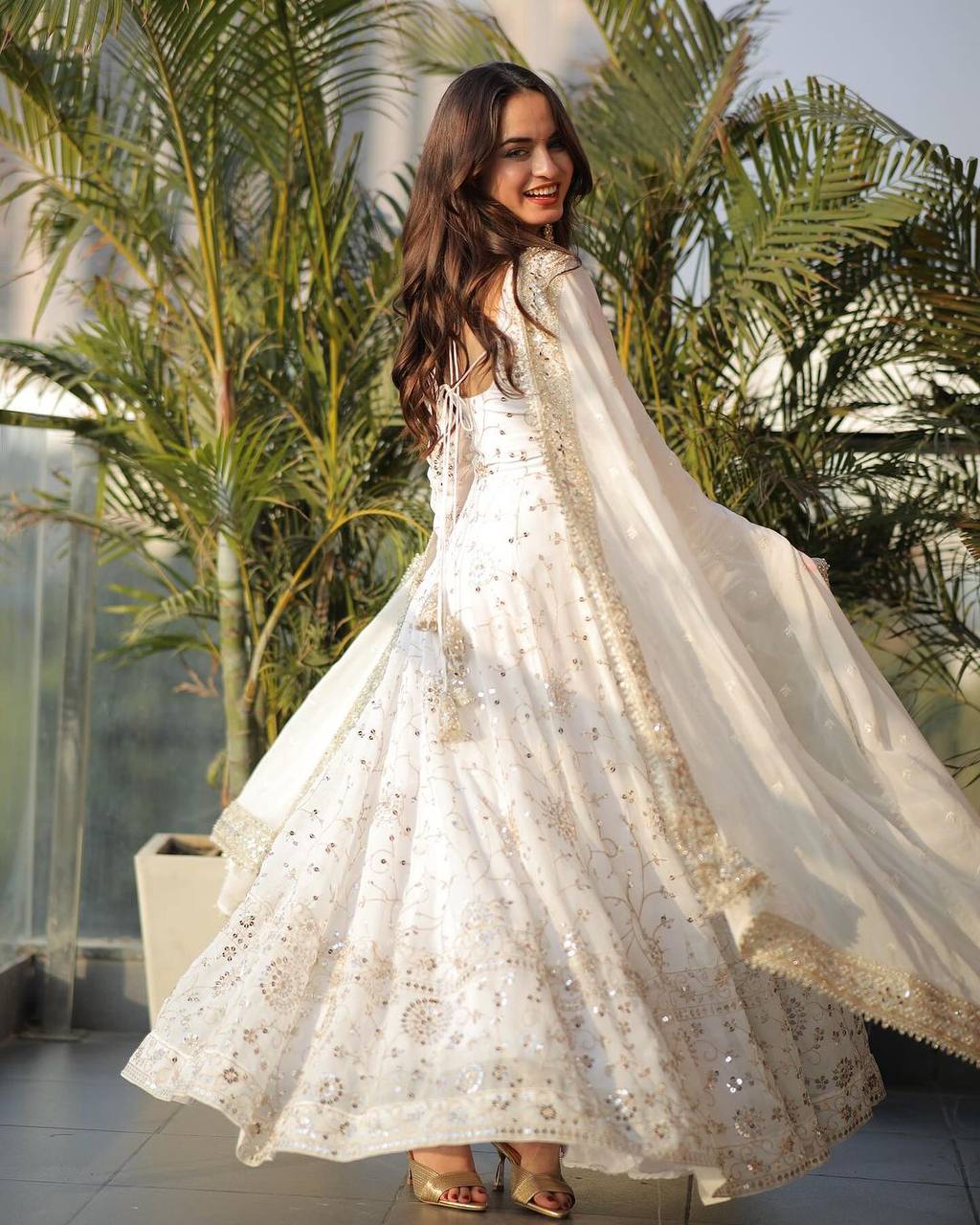 Premium White Designer Heavy Faux Georgette Anarkali Gown