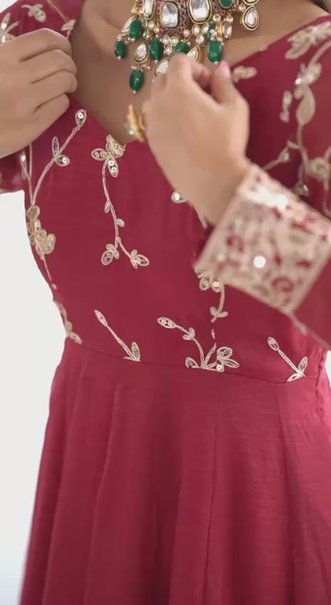 New Designer Premium Heavy Crunchy Silk with Embroidery & Sequence Work Anarkali Gown