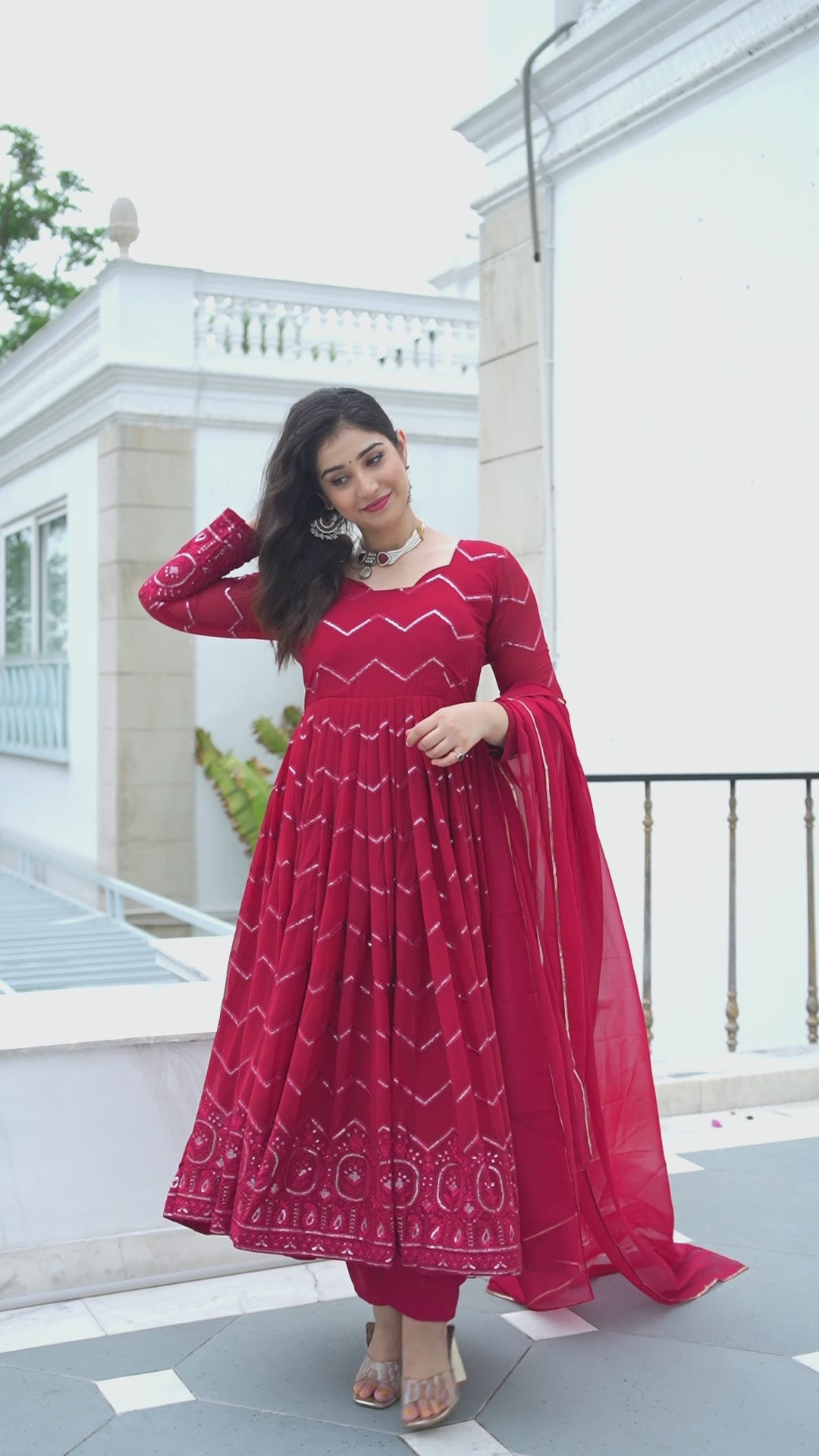 Red Color Partywear Premium Designer Anarkali Set