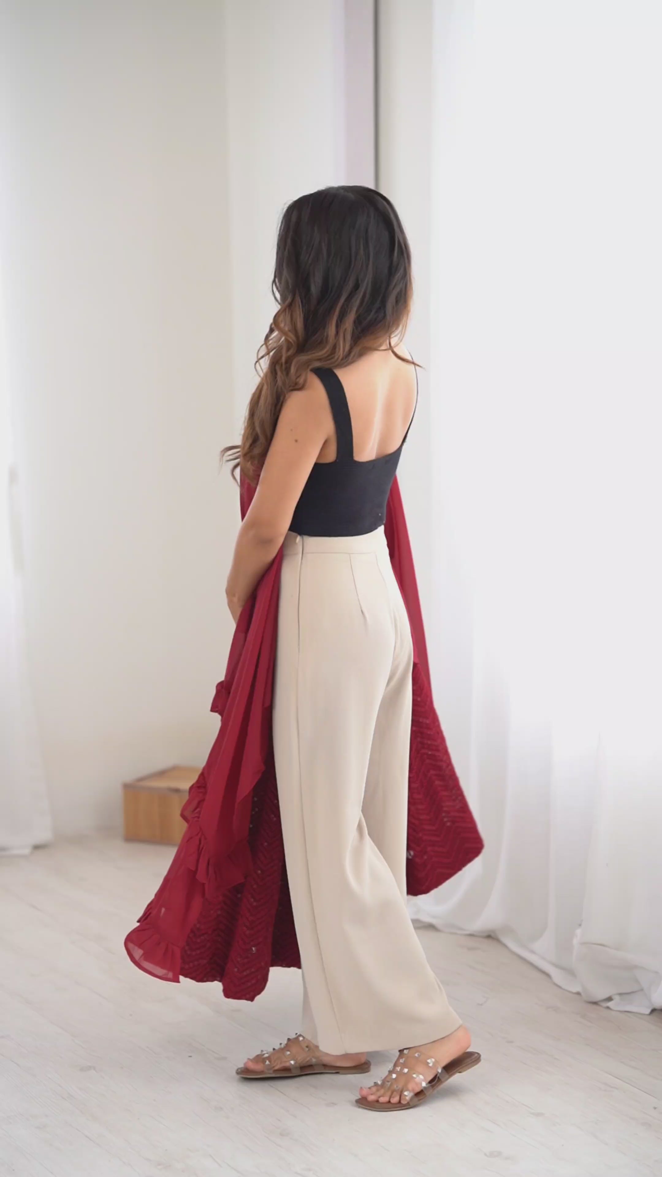 Red Premium Lucknowi Sequin Work Anarkali Set